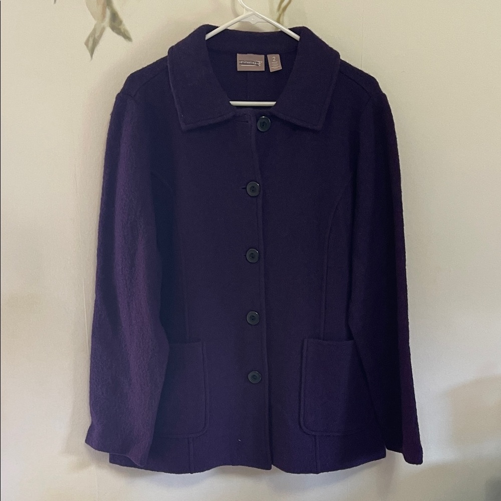 Chico's Deep Purple Boiled Wool Pea Coat